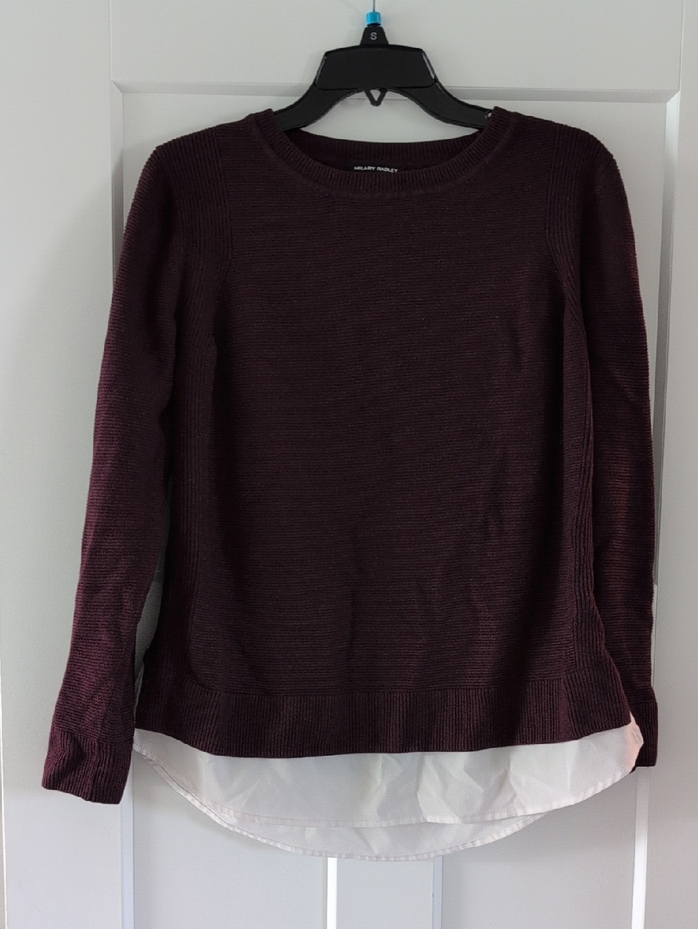Hilary Radley Plum Crewneck Sweater with Shirttail Hem